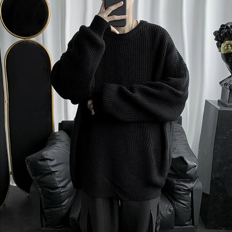 saferido Knitted Sweater Men Autunmn Winter Warm Clothing Korean Fashion Long Sleeves Top Vintage Solid Baggy Pullover Y2K Male Clothes
