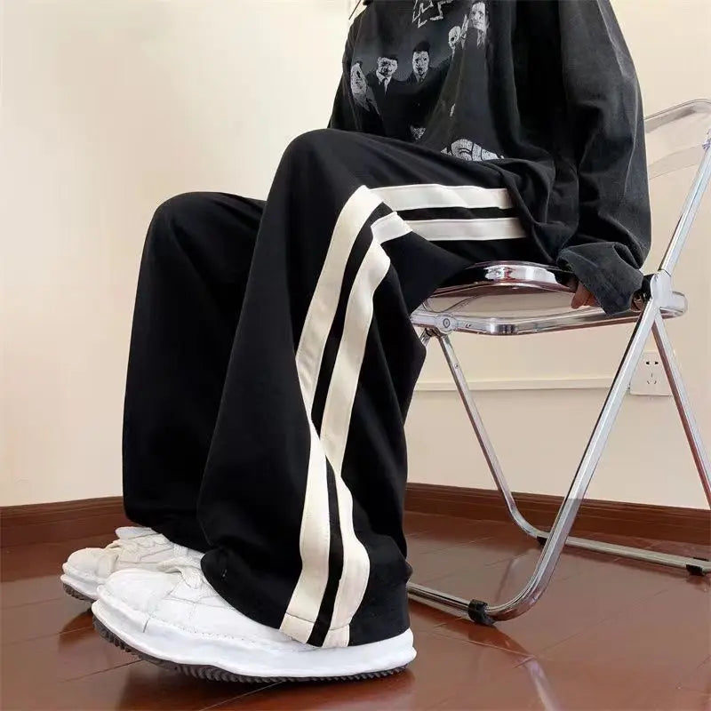 saferido Sports Pants for Men in Spring Summer New Striped Patchwork Loose Drawstring All-match Straight Pants Trend Casual Men Clothing