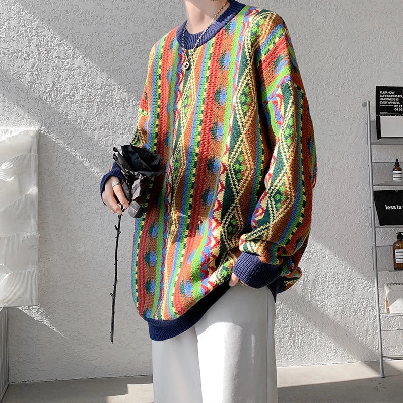 saferido Winter Vintage Sweater Striped Sweaters Hip Hop Y2k Streetwear Korean Fashions Oversized Pullovers Harajuku Luxury Designer Sweater