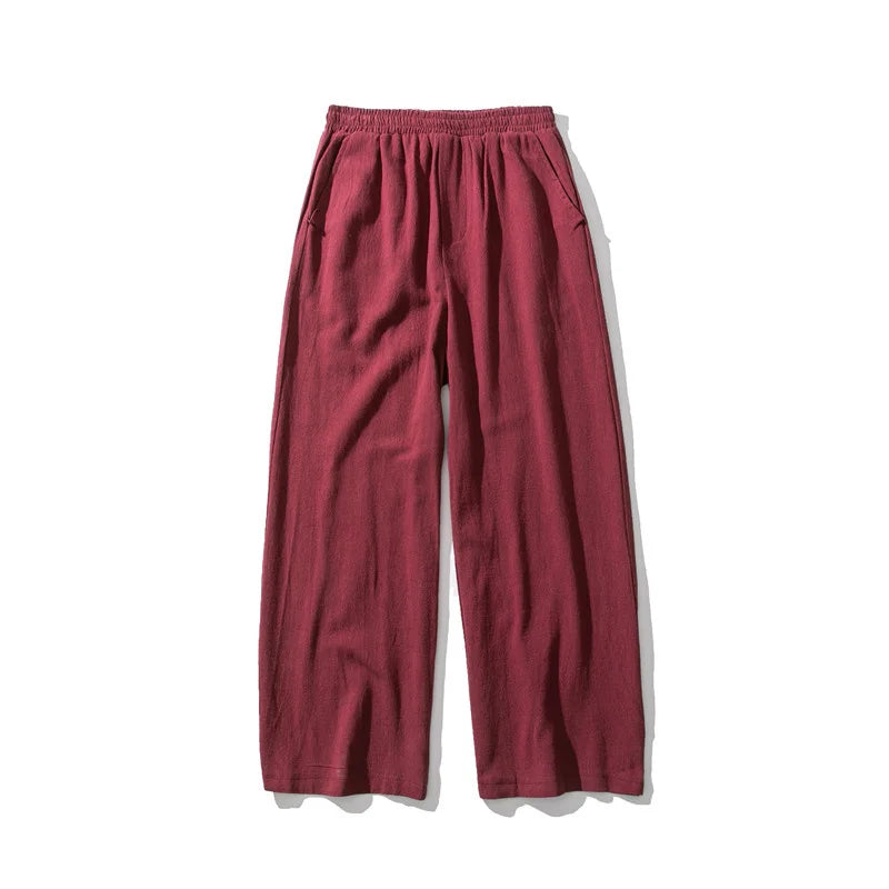 saferido Chinese Style Men's Loose Cotton Linen Pants Retro Wide-leg Hakama Plus Size Harajuku Casual Pants 5xl Men Clothing