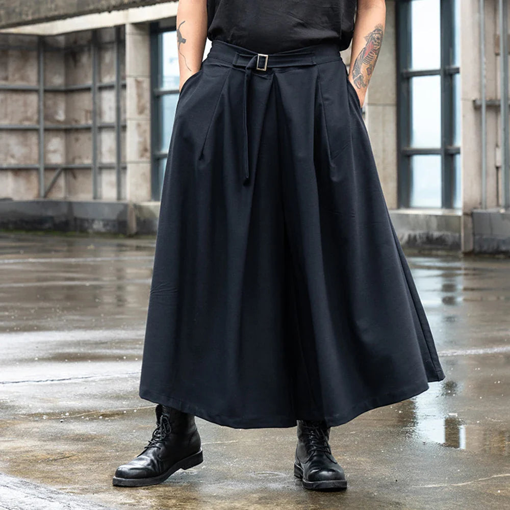 saferido Japanese Streetwear Baggy Fashion Casual Wide Leg Pants Men Punk Hip Hop Skirt Pants Black Harem Trousers Men's Culottes Unisex