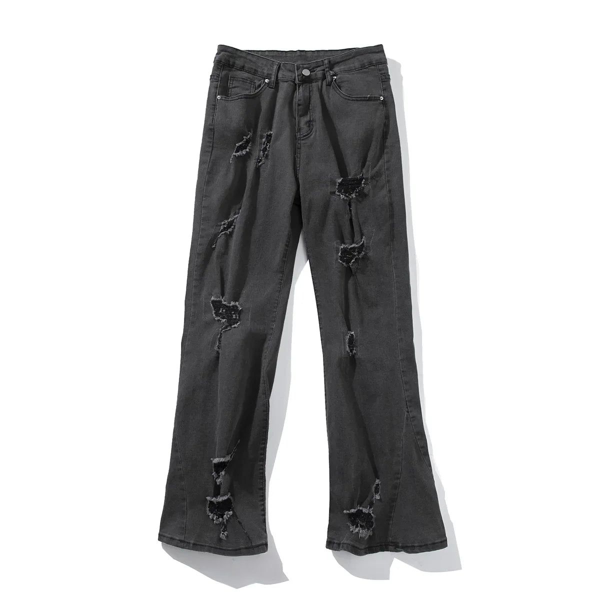 saferido American High Street Vibe Micro Flared Pants Men Stretch Ripped Jeans Loose Fashion Straight Streetwear Fall Guys Black Jean Men