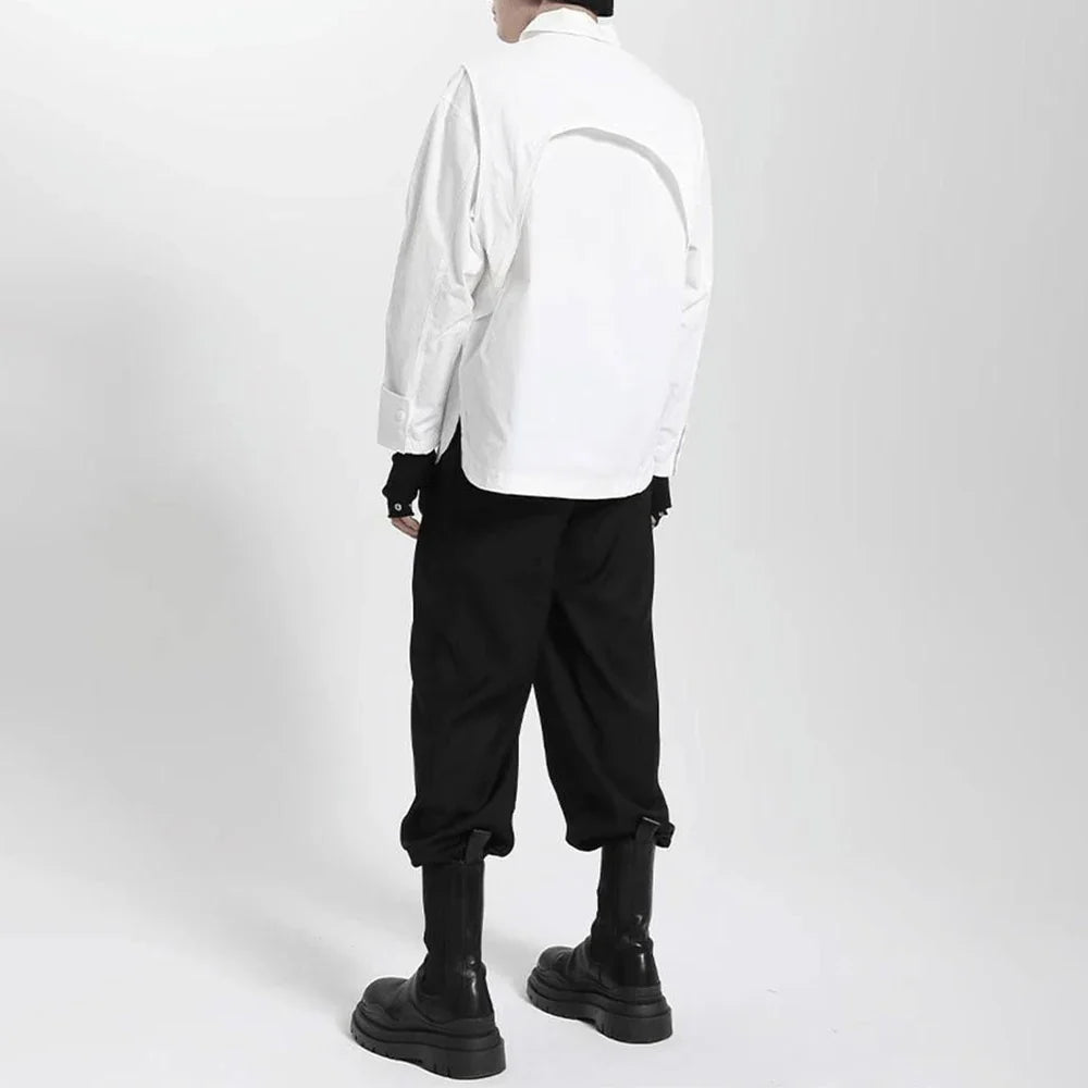 saferido Mens Japanese Dark Style Casual Long-Sleeved Shirt 2024 New Genderless Fashion Personality Youth Trend Solid Color Shirt Unisex