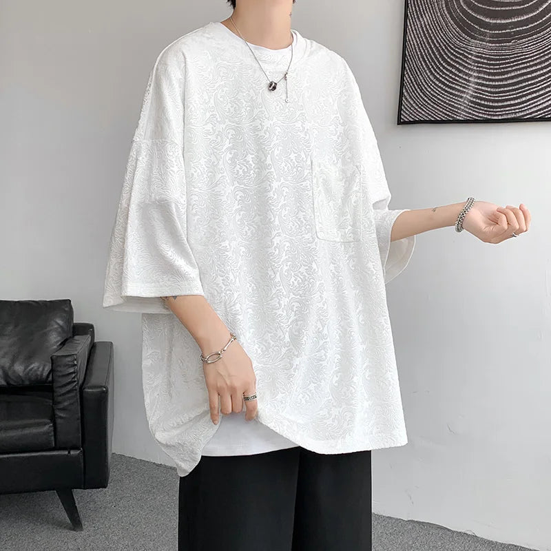 saferido Men Oversized Streetwear T Shirts Women Jacquard Design Summer Mens Fashions Harajuku T-Shirt Male Vintage Tees Female
