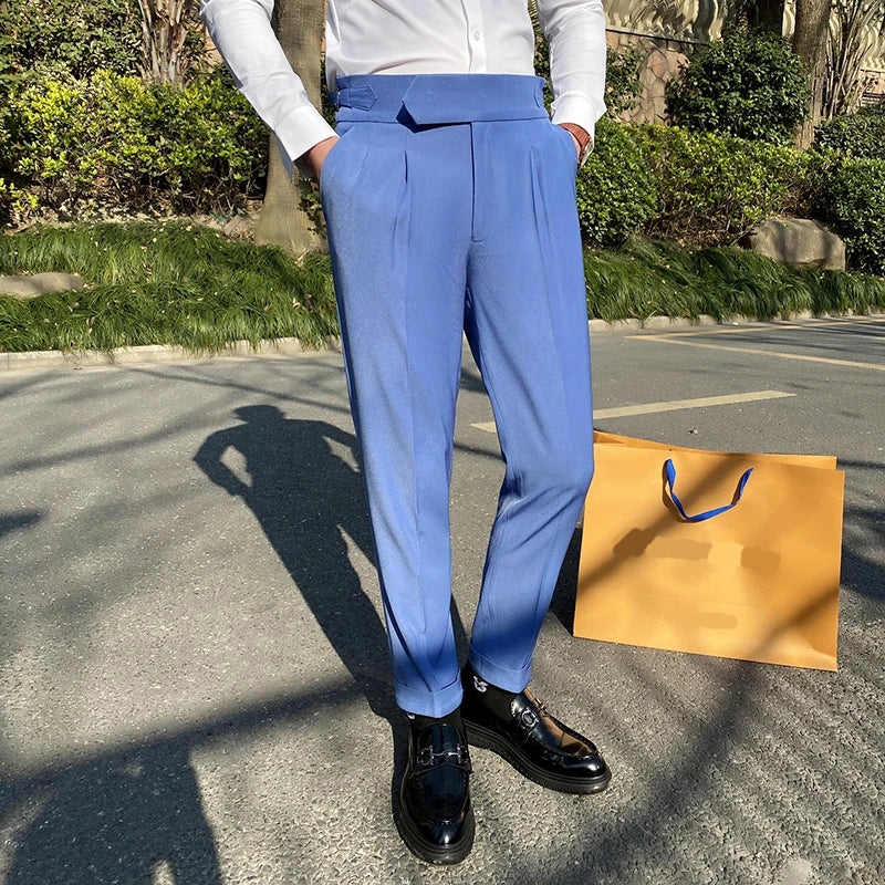 saferido High Quality British Gentlemen Business Casual Slim Fit Pants Men Dress Pants Solid All Match Formal Wear Office Trousers
