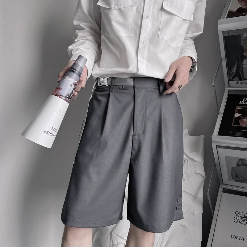 saferido Summer Suit Shorts Men Fashion Social Mens Dress Shorts Korean Loose Business Casual Shorts Mens Grey Black Office Formal Shorts