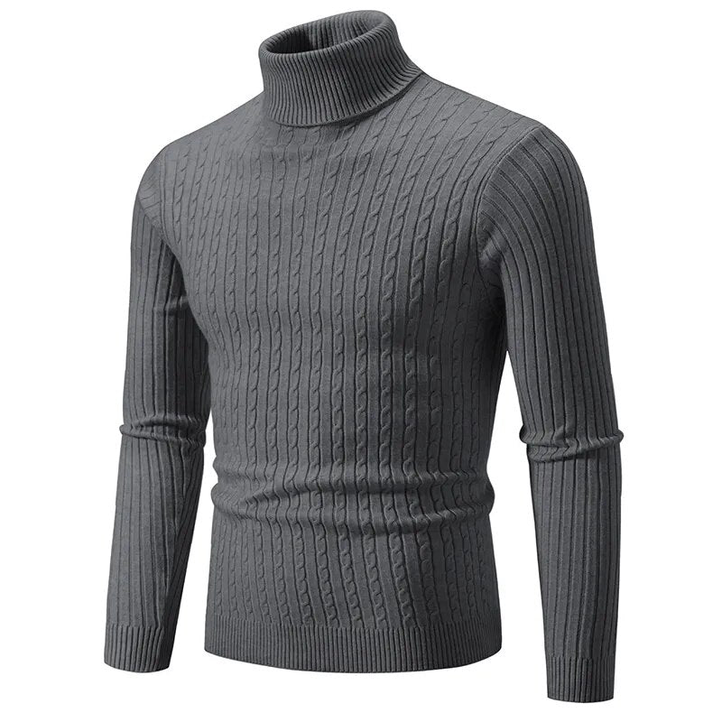 Autumn and Winter New Men's High Neck Sweater Solid Color Pullover Knitted Tight Warm Top Casual Versatile Inner Matching Item