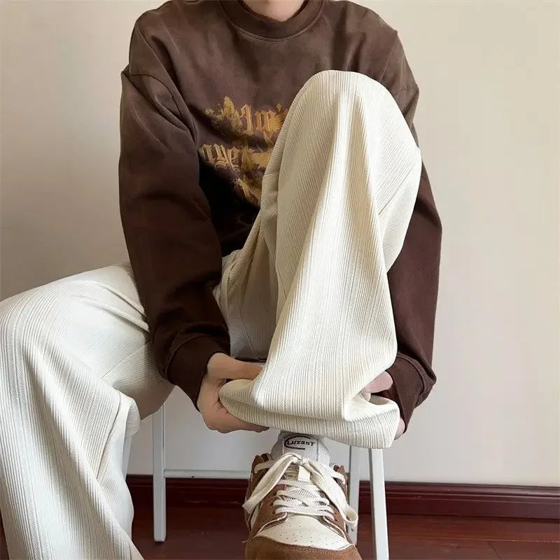 saferido Wide Leg Goth Draped Summer Male Sports Pants Trousers Thin Plain Straight Men's Sweatpants Training Slacks Harajuku Flated Gym