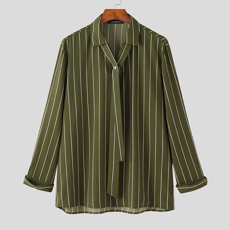 Fashion Men Striped Shirt Lapel Long Sleeve Streetwear Tie Autumn Casual Men Clothing Korean Leisure Shirts S-5XL