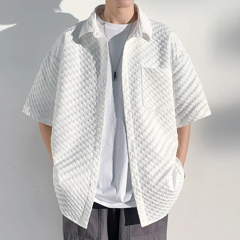 saferido Men's Short Sleeve Shirts Solid Color Blouses Fashion Streetwear Clothes College Style Tops Spring Summer Male Cardigan