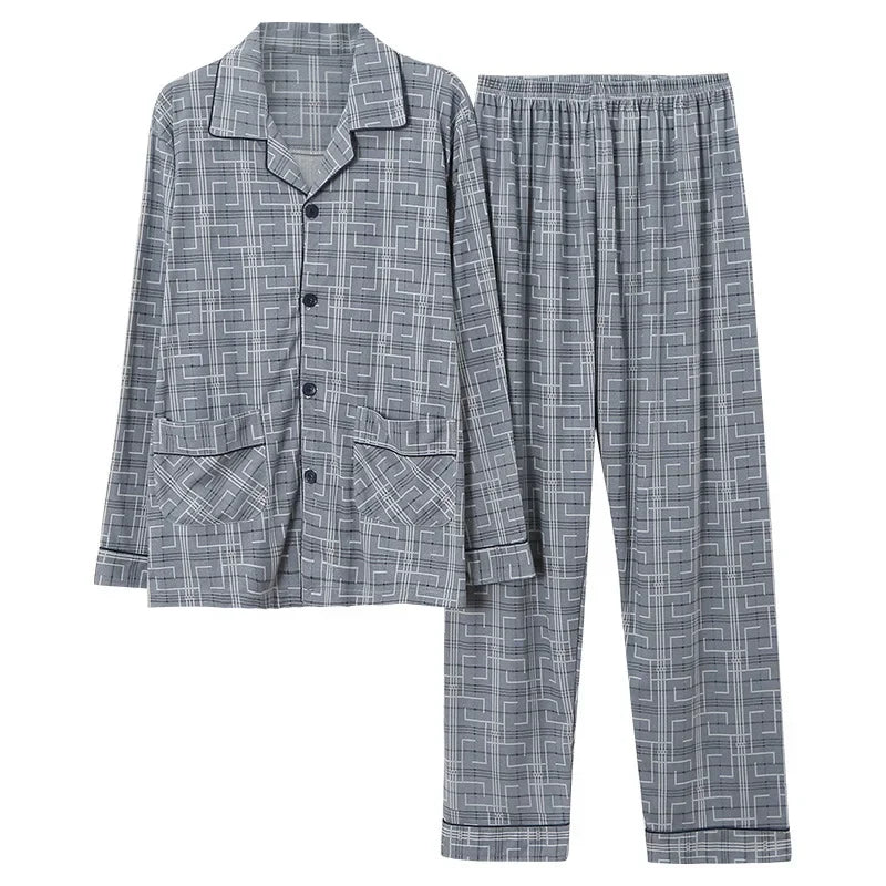 Men Pajamas Set Lounge Sleepwear Plaid Pyjamas Long Sleeve Spring Autumn Loungewear Male Homewear Home Clothes