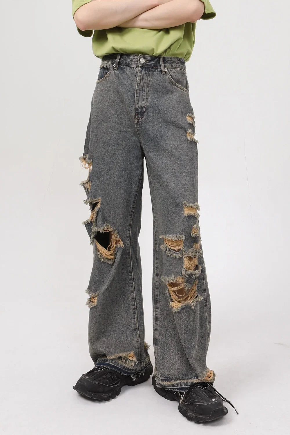 saferido 2024 Summer New Korean Edition Personalized Straight Barrel Broken Hole Beggar Casual Jeans men's for Men streetwear