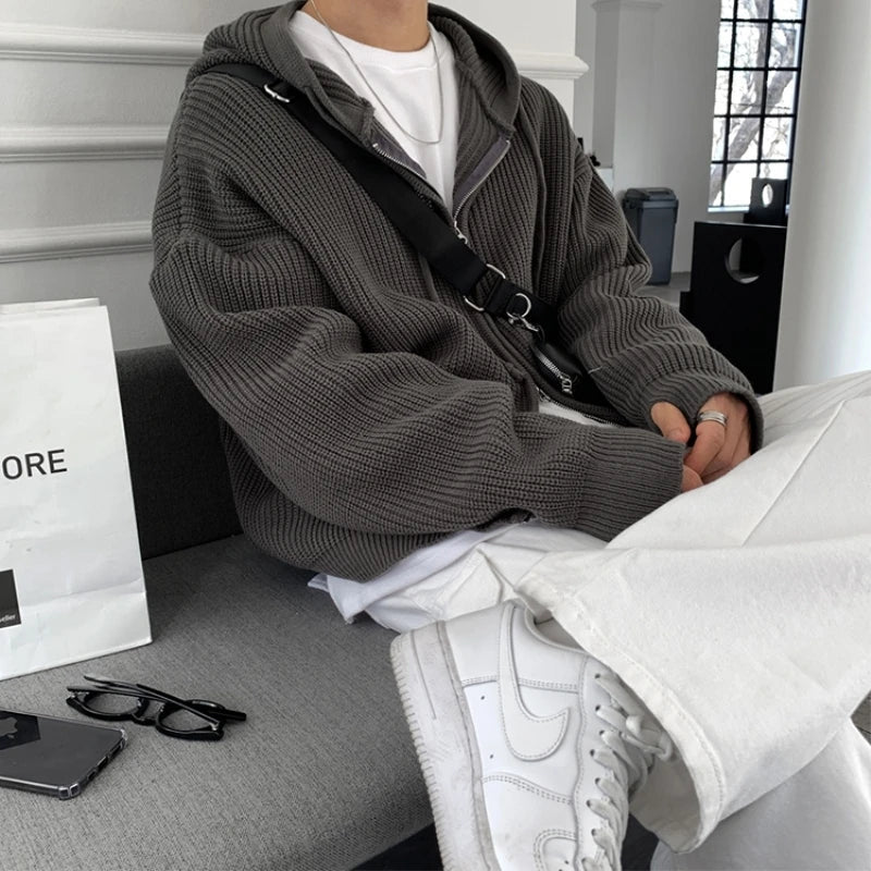 saferido Winter Thick Sweater Cardigan Men Warm Zipper Knitted Coat Men Korean Loose Thickened Cardigan Sweater Mens Jumper Clothes M-2XL