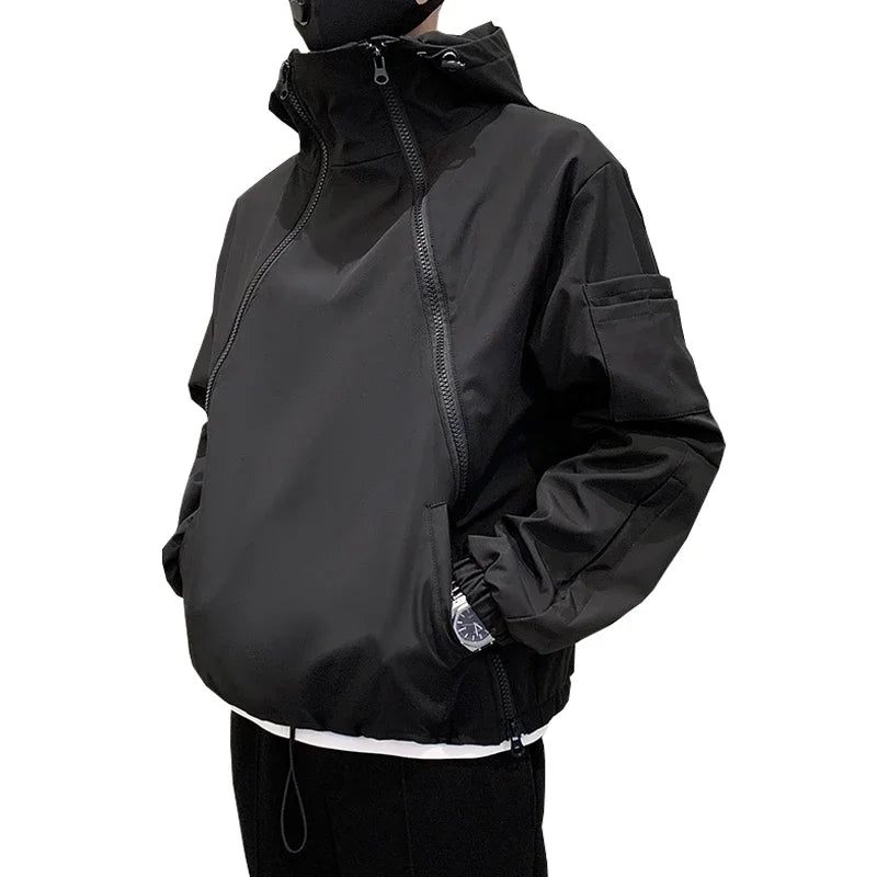 Autumn Spring Coat QWEEK Hip Hop Harajuku Women and Men Jacket Streetwear Safari Style Oversized Hooded Gothic Clothes Techwear