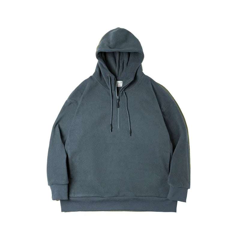 saferido Autumn Vintage Half Zip Fleece Hoodie Men's Dark Grey Warm Padded Sweatshirt Amekaji Army Green Oversize Pullover