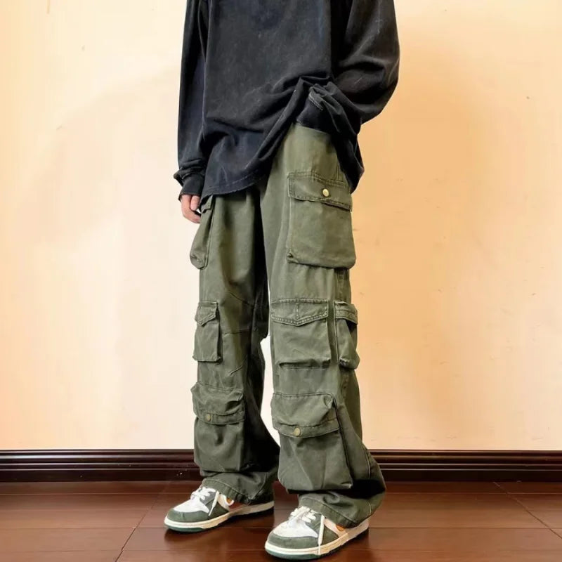 saferido Y2k Hip-hop Cargo Pants Multi-pockets Tooling Pant Harajuku Men's Vintage Loose Wide Leg Pants Streetwear Casual Trousers