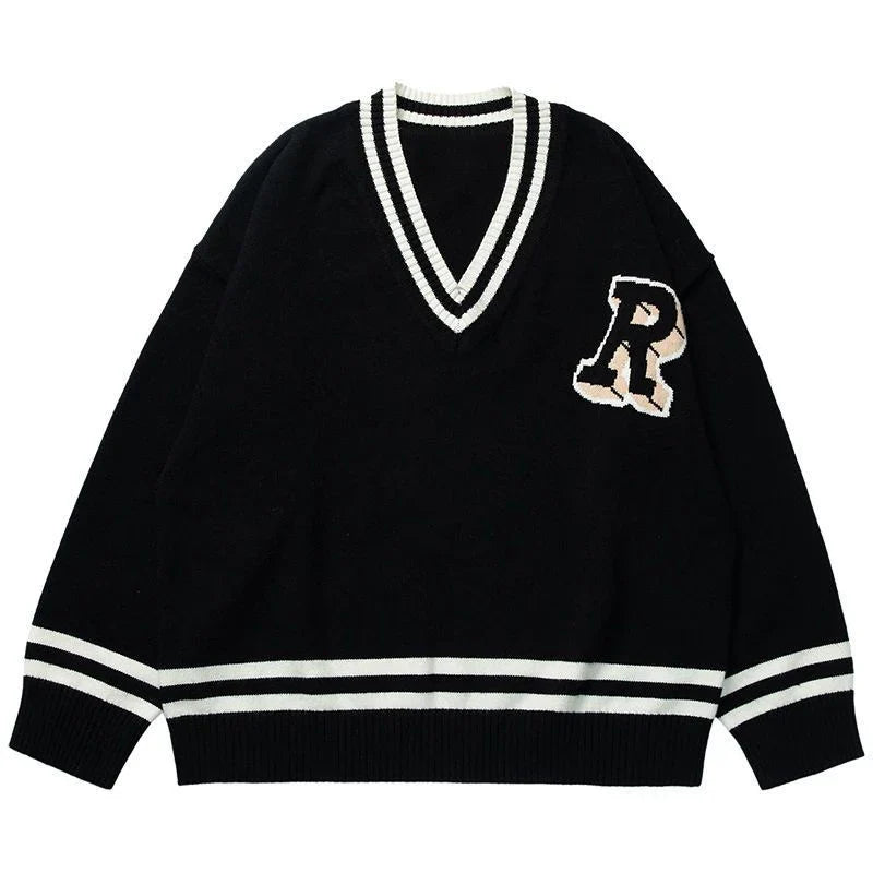 saferido Unisex Spring Autumn Oversize Pullover Sweater For Women Men Students College Japan Korea School DK JK Uniform Sweater Black