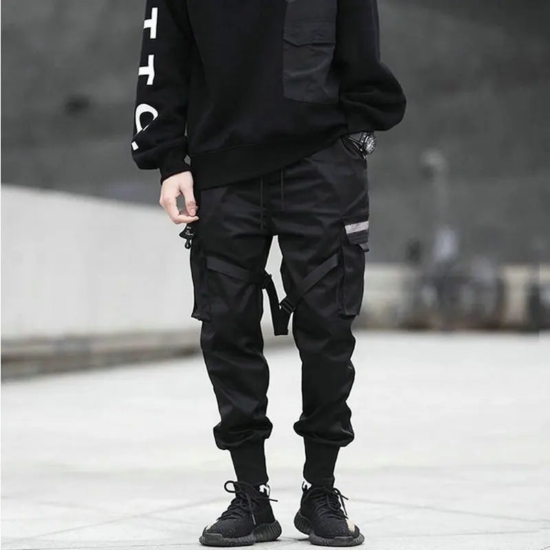 saferido Streetwear Spring Casual Men Pants Cotton Slim Fit Ribbons Men's Joggers Harajuku Elastic Waist Ankle Length Trousers For Man