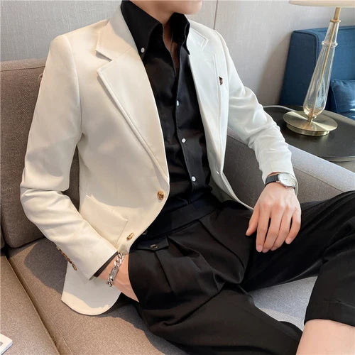 saferido High Quality Korean Slim Fit Blazer Jackets Men Clothing Simple Two Buttons Business Formal Wear Casual Suit Coats 3XL-S
