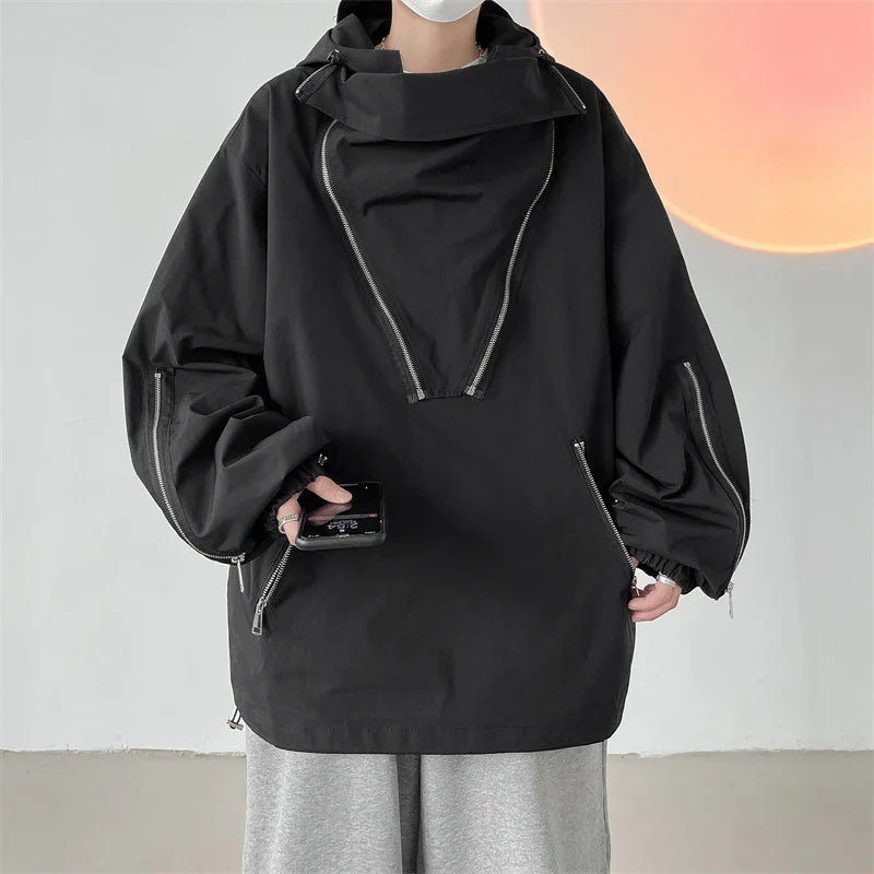 saferido Men's Korean Style Clothes for Outerwear Loose Fitting Hooded Jackets Man Hoodie Original Clothing Popular Coats