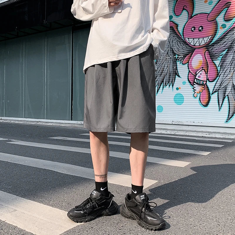 saferido Summer Suit Shorts Men Fashion Society Mens Dress Shorts Korean Loose Grey Black Casual Shorts Mens Office Formal Shorts M-2XL