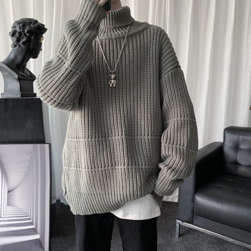 saferido Autumn Winter Mens Casual Turtleneck Pullover Men's Long Sleeve Rollneck Sweater Korean Style Fashion Warm Knitted Sweater