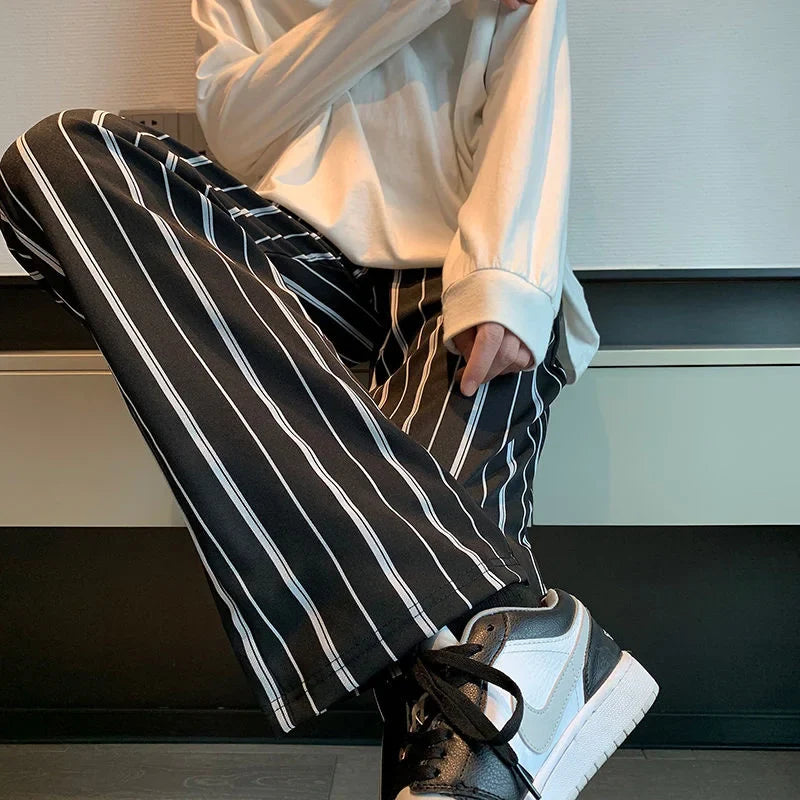 saferido Loose Casual Straight Casual Pants Mens Fashion Spring Summer All-match Fashion Striped Sports Trousers Hip Hop Mopping Pants