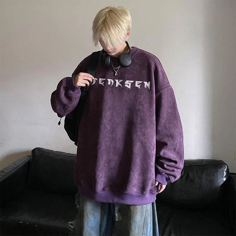 saferido High Street Men Sweatshirt Angel Wing Graphic Printed Gothic Style Pullover Sweatshirts Oversize Baggy Hip Hop Round Neck Hoodie