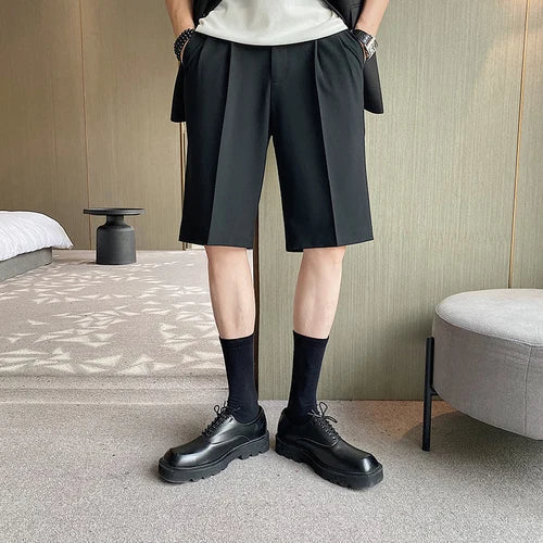 saferido Pleated Shorts Men Summer White Shorts Korean Fashion Casual Shorts Work Wear Clothes Breathable Comfort Slim Fit Bermudas