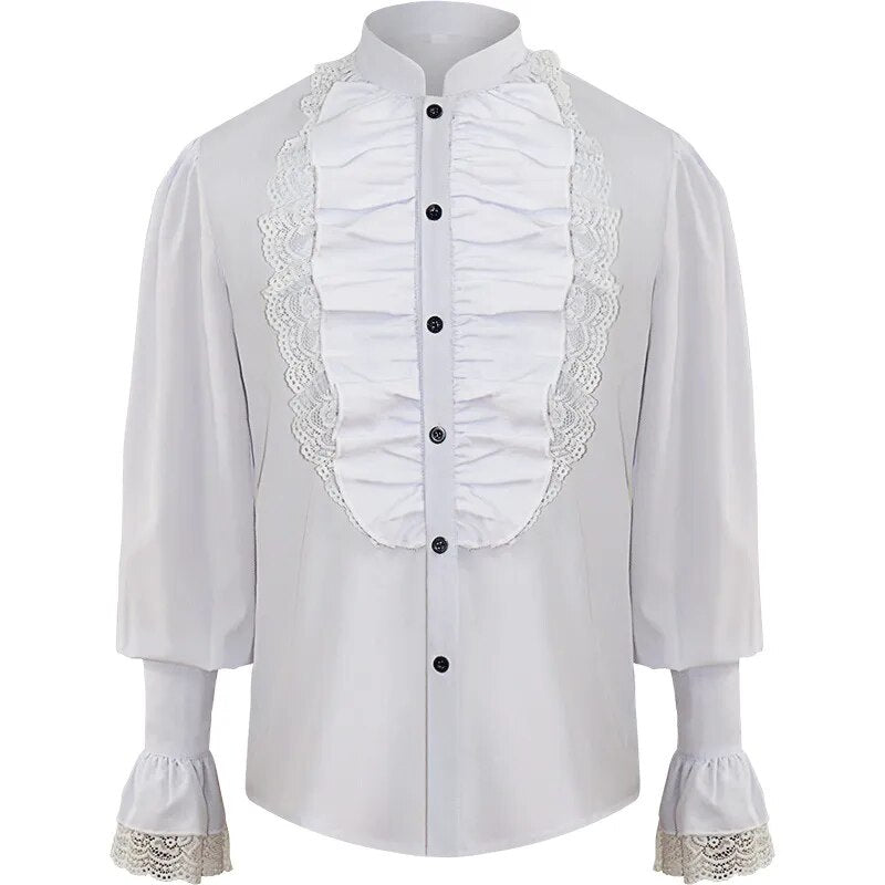 Men Pirate Shirt Vampire Renaissance Victorian Steampunk Gothic Ruffled Medieval Halloween Cosplay Costume Clothing Chemise Tops
