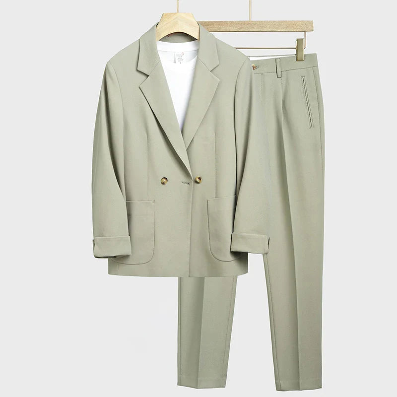 Autumn Men's Clothing Light Luxury Business Leisure Suit Jacket Set Streetwear Korean Popular Clothes Slim Pants Suit M-3XL