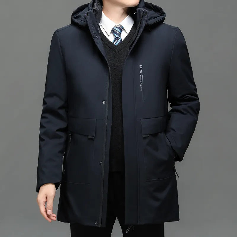 Mens Hooded Casual Outwear Long Parkas Men New Autumn Winter Warm Waterproof Parkas Jacket Coat 2 PIECES Winter Parkas