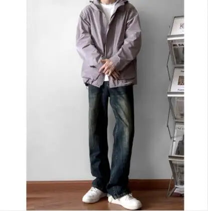 saferido Men's Korean Fashion Trend Streetwear Jeans High Street Blue/Black Denim Trousers Baggy Straight Casual Pants M-5XL