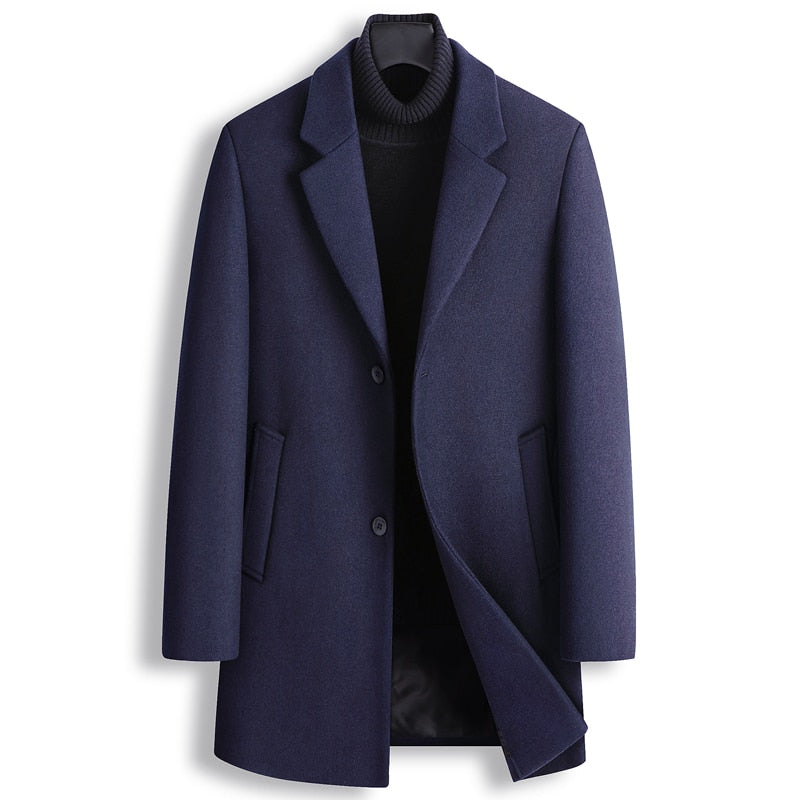 Autumn and Winter New Men's Italian Style Elegant and Fashionable Mid-length Simple Business Casual Slim Woolen Coat Coat