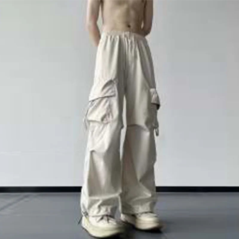 saferido Men Y2k Solid Cargo Pant Early Spring Korean Straight Oversize Casual Wide-Leg Trousers Streetwear Male Big Pockets Sweatpants