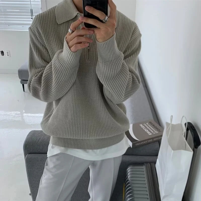 saferido Men Korean Fashion Knitwear Harajuku Knit Sweater Casual Pullovers Jumpers Warm Sweatshirts Vintage Sweaters Man Winter Clothing
