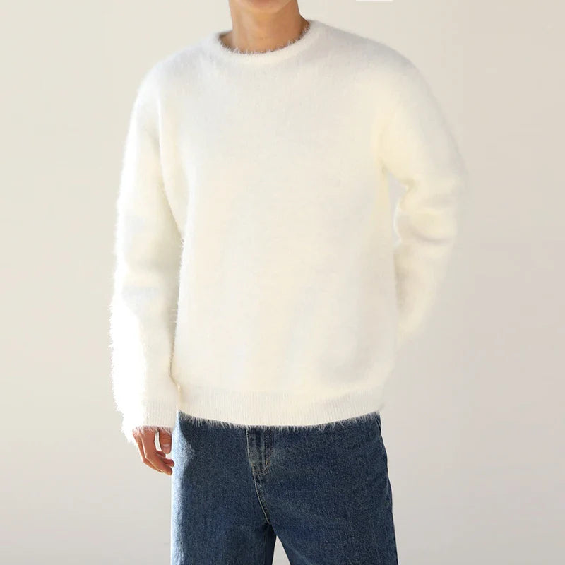 Autumn Winter Round Collar Mohair Sweater Loose Korean Style Vintage Kintted Sweater Pullover Men Clothing