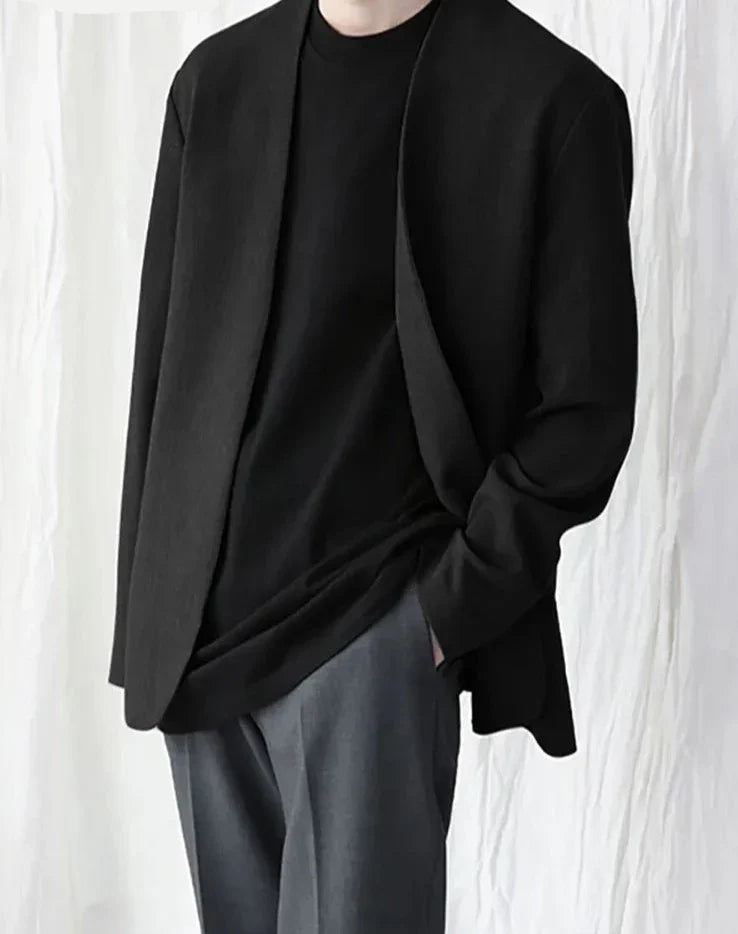 Stylish New Men Blazer Leisure Style Loose Buttons Male All-match Simple Collarless Long-sleeved Suits S-5XL Tops
