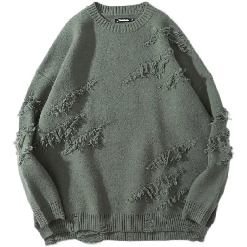 saferido Perforated Versatile Korean Hip Hop Men's and Women's Warm American Casual Japanese Vintage Versatile Sweater Knitwear Couple Sweater