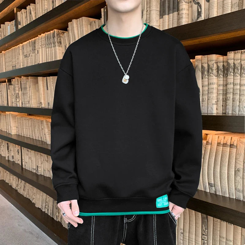 saferido Spring O Neck Sweatshirts Hoodie Men Long Sleeve Loose Pullover Fashion Harajuku Hoodies Mens Solid Casual Sweatshirt Streetwear