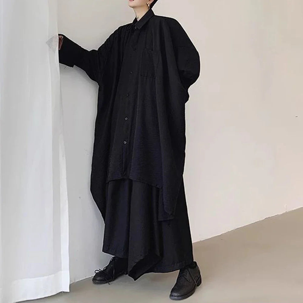 saferido Mens Harajuku Irregular Shirt 2024 Spring New Fashion Goth Handsome Loose Oversized Lapel Fashion Long Sleeve Cloak Unisex