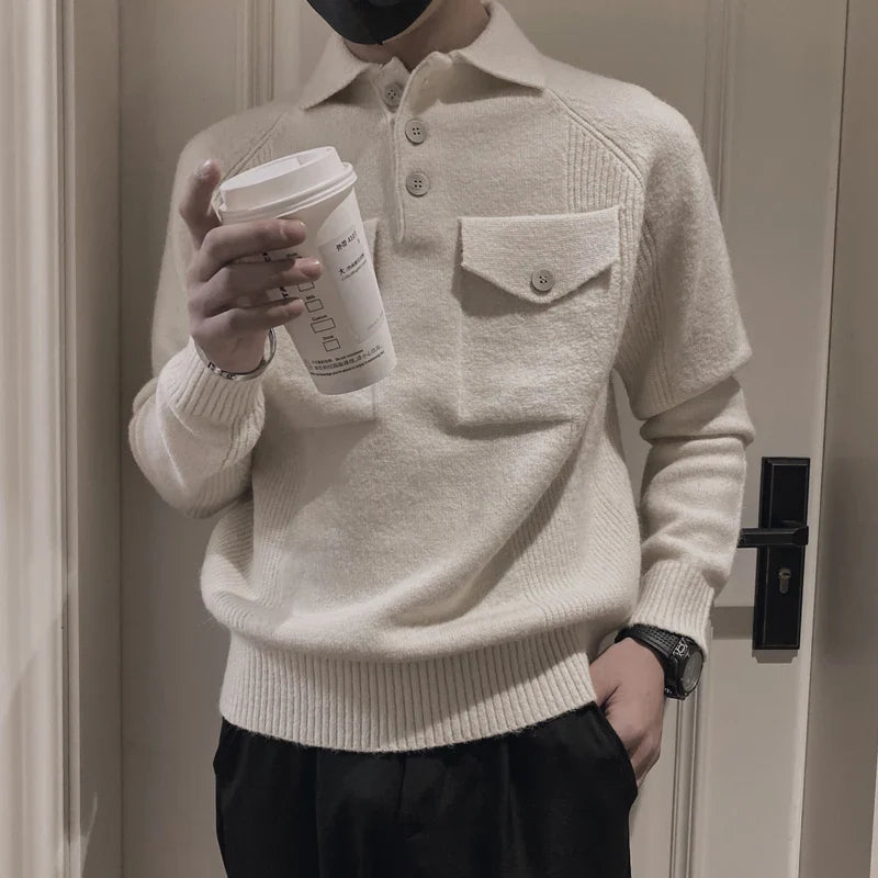 saferido Korean Style Men Keep Warm In Winter Casual Knit Sweater /Male Lim Fit Beige Soft Knit Pullover brand clothing Sweaters S-3XL