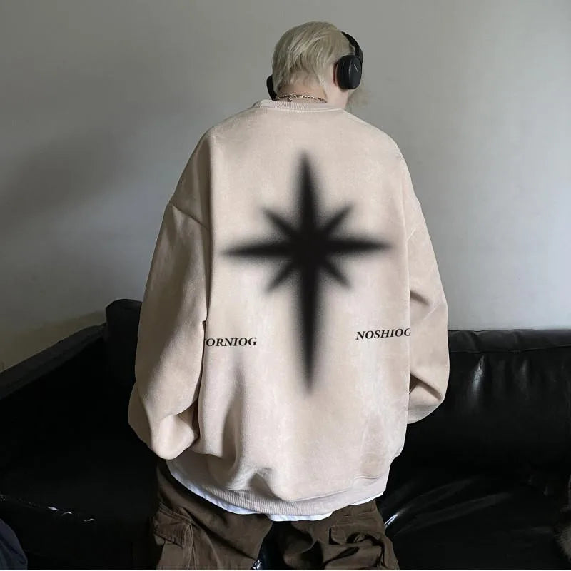 saferido High Street Men Sweatshirt Angel Wing Graphic Printed Gothic Style Pullover Sweatshirts Oversize Baggy Hip Hop Round Neck Hoodie