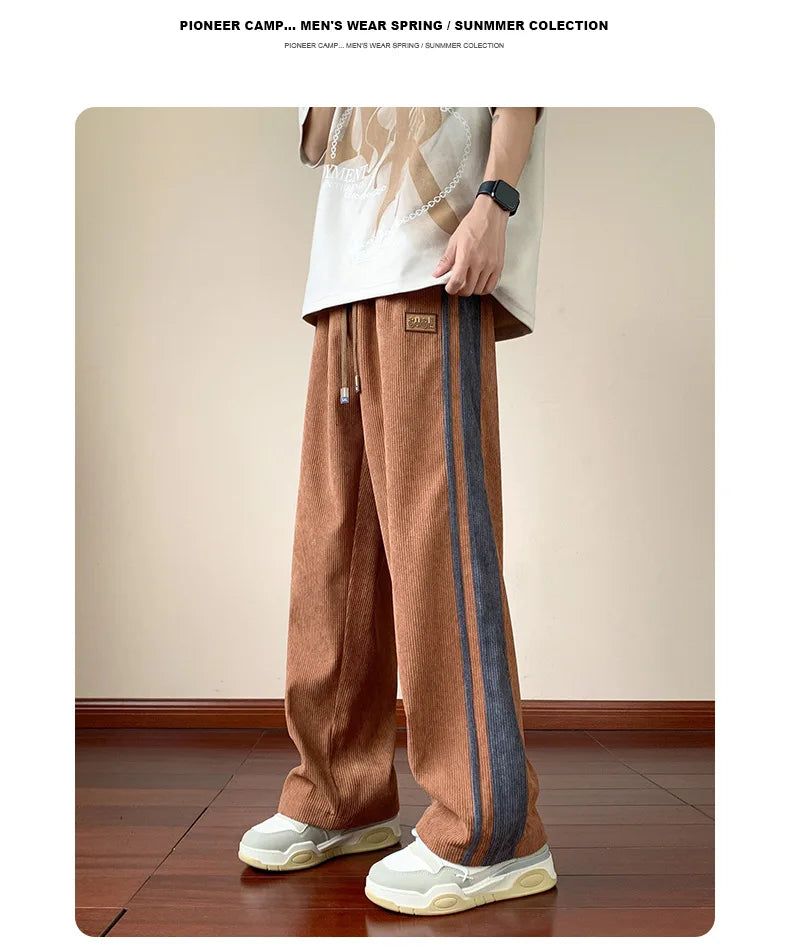 saferido Men's Casual Pants Loose Straight Corduroy Pants Elastic Waist Sweatpants Fashion Streetwear Spring Men Sports Jogger Trousers