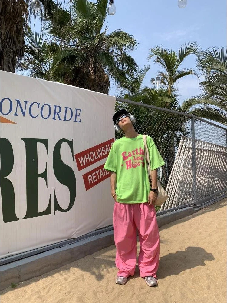saferido Y2k Pink Wide Parachute Pants Men Harajuku Quick Drying Oversized Casual Joggers Korean Streetwear Baggy Sports Trousers