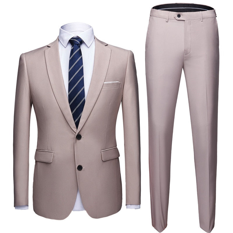 Jacket + Pants 2 Pieces Set Fashion New Men's Casual Boutique Business Dress Wedding Groom Suit Coat Blazers Trousers
