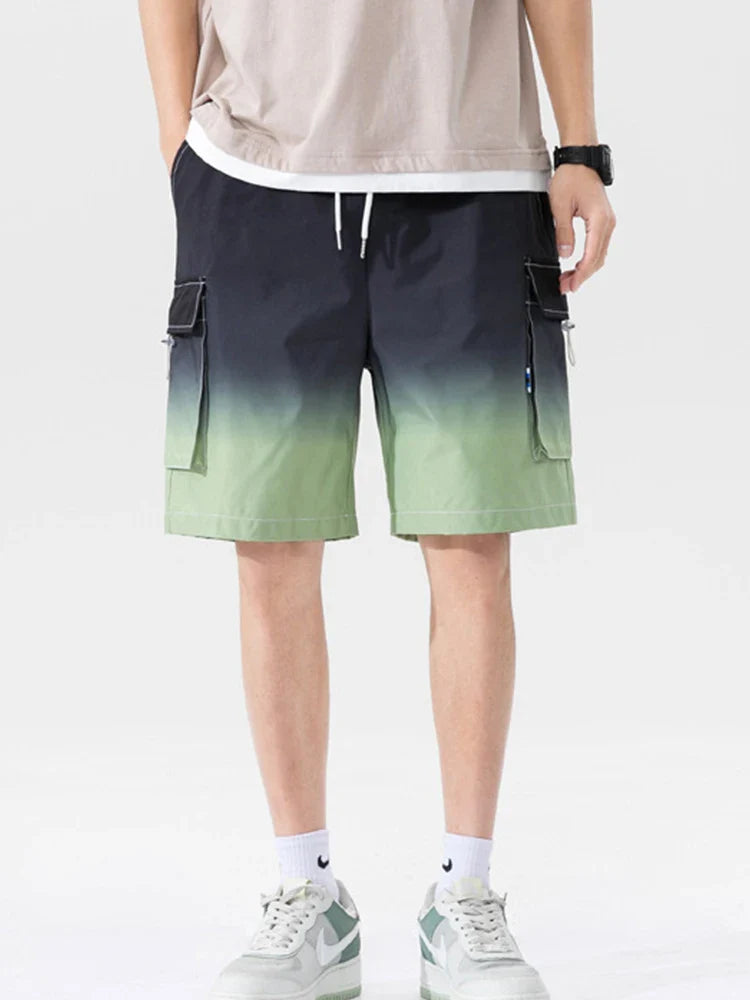 saferido HIP HOP Streetwear Summer Korean Fashion Ombre Drawstring Cargo Shorts For Men Loose Straight Multi-pocket Short Pants Casual Gym pantalones cortos