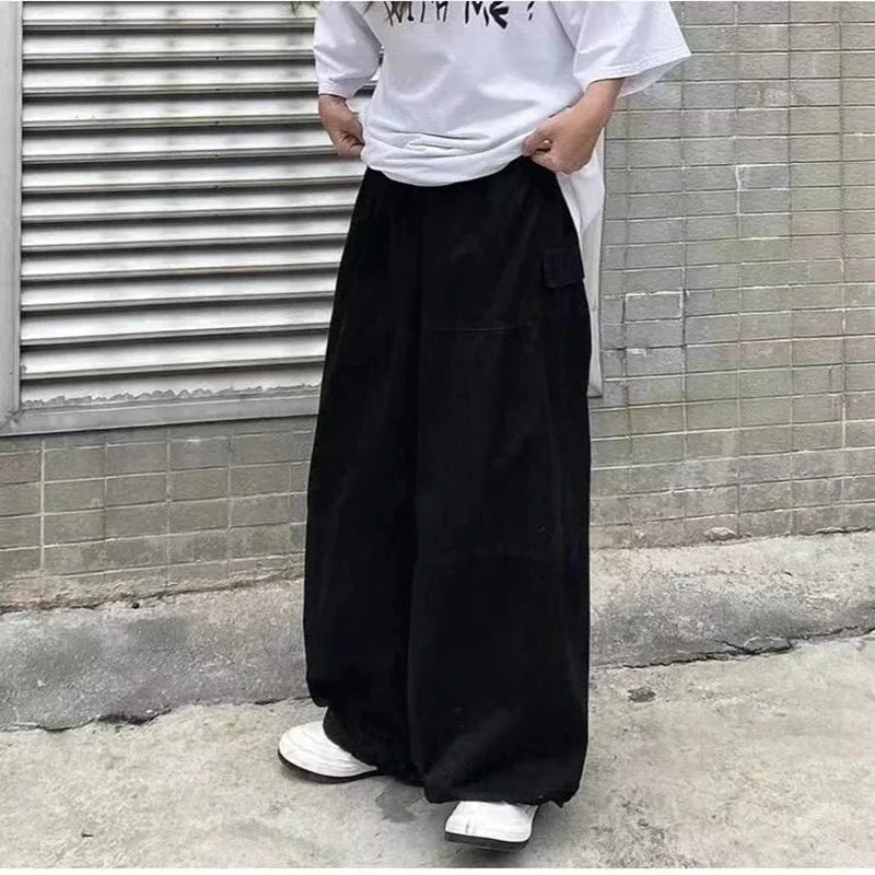 saferido Leg Men Casual Retro Wide Baggy Hip Oversize Japanese Loose Parachute Streetwear Hop Pants Cargo Male Trousers Vintage