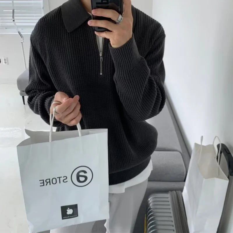 saferido Men Korean Fashion Knitwear Harajuku Knit Sweater Casual Pullovers Jumpers Warm Sweatshirts Vintage Sweaters Man Winter Clothing