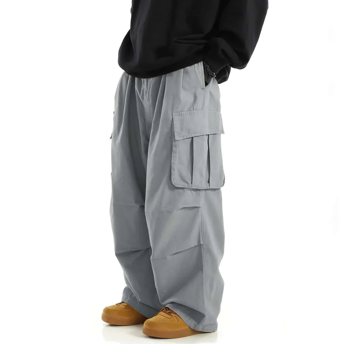 Classic Design Multi Flap Pockets Cargo Pants,Men's Loose Fit Drawstring Cargo Pants,For Skateboarding,Street,Outdoor Camping